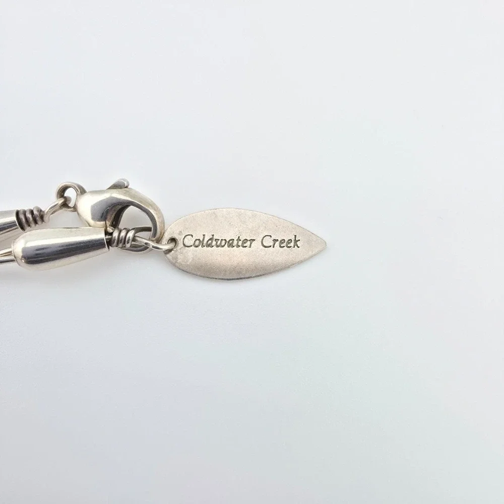 925 Sterling Silver Station Necklace Open Textured Teardrop COLDWATER CREEK 18